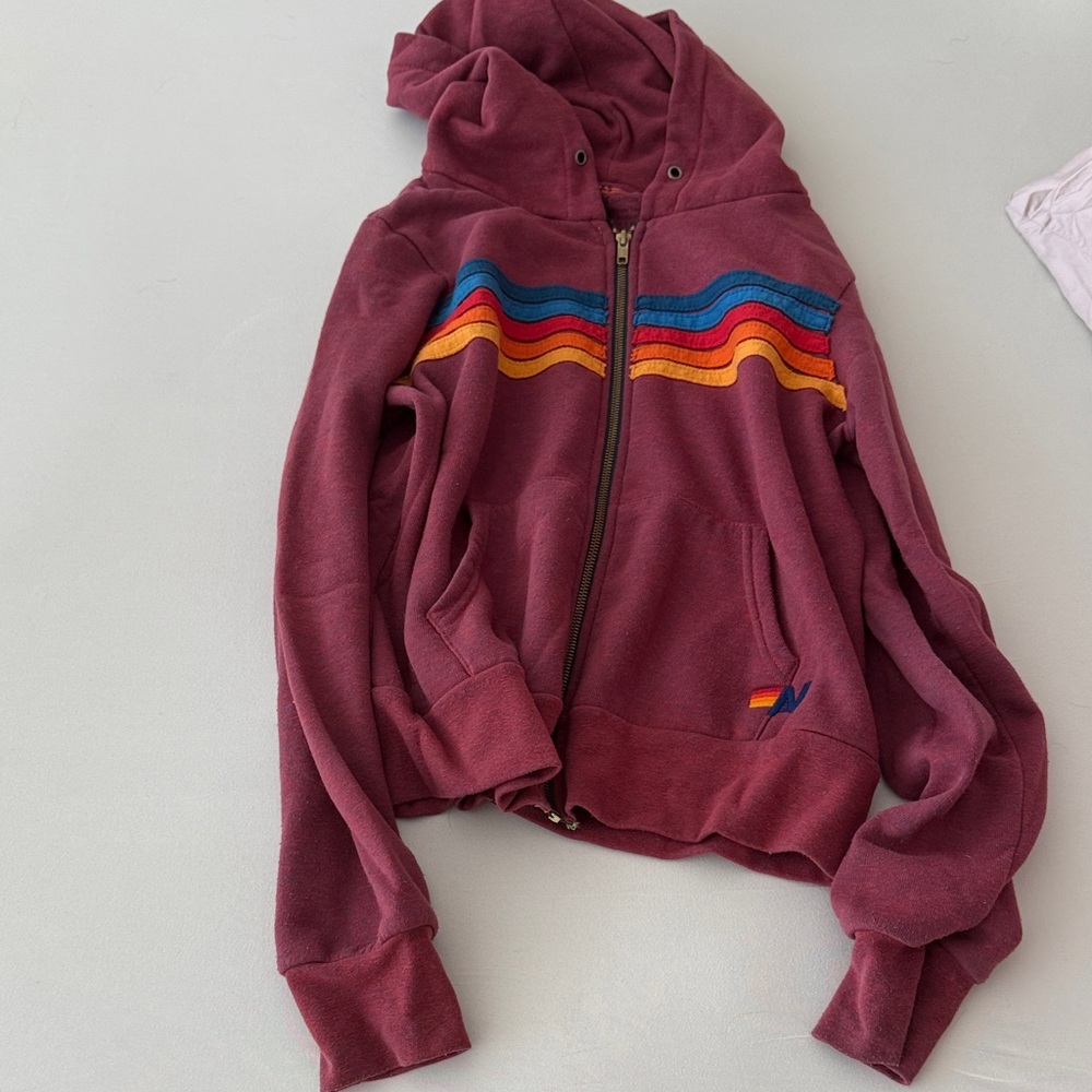 Aviator Nation Maroon Hoodie with Colorful Stripes